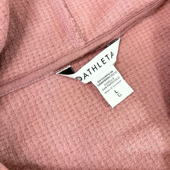 Athleta Sweater Womens Large Red Solid Long-Sleeve Pullover Hoodie Comfy Waffle - Picture 3 of 9